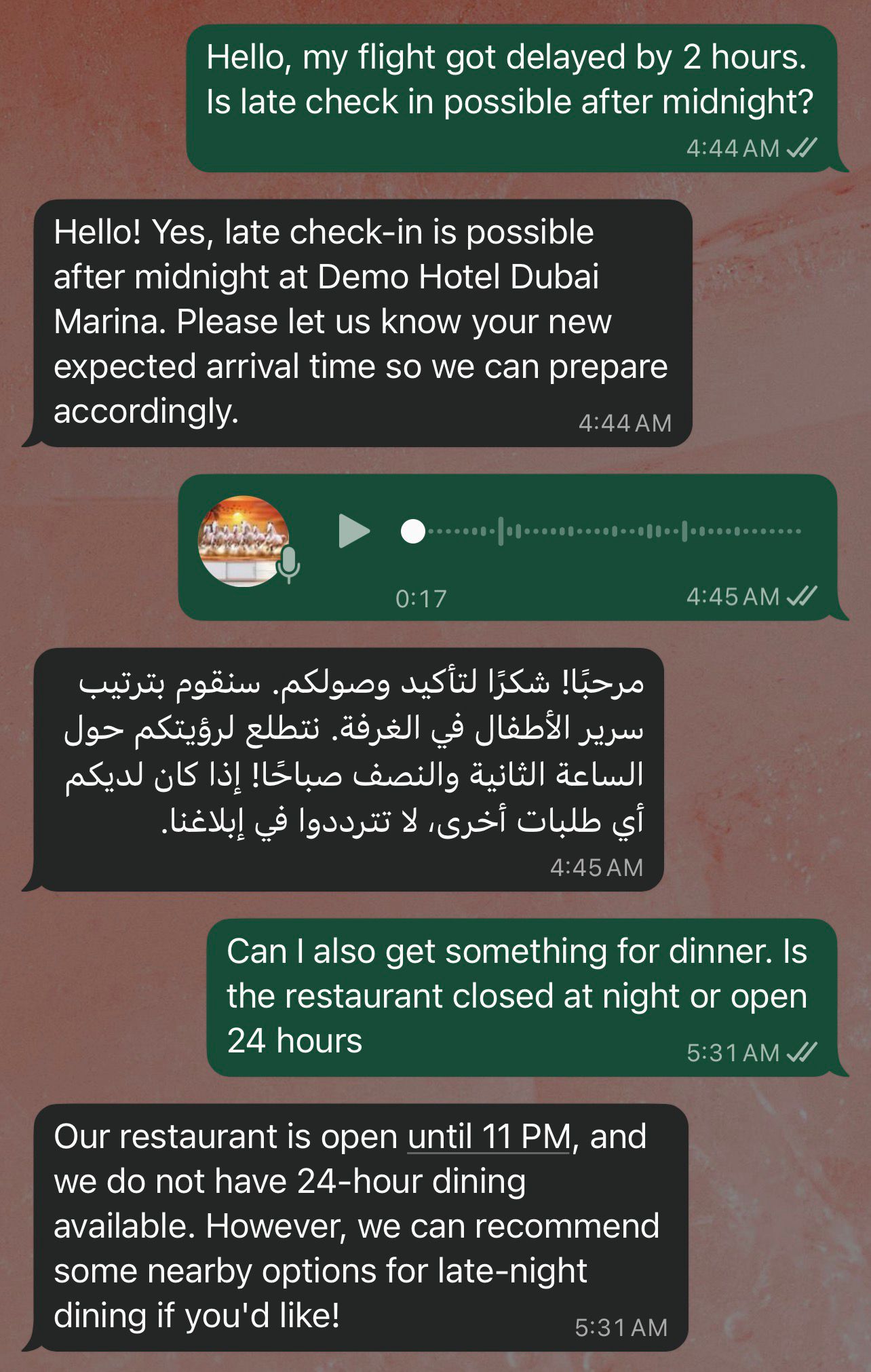 ECHO - Arabic voice note replied in under 8 seconds